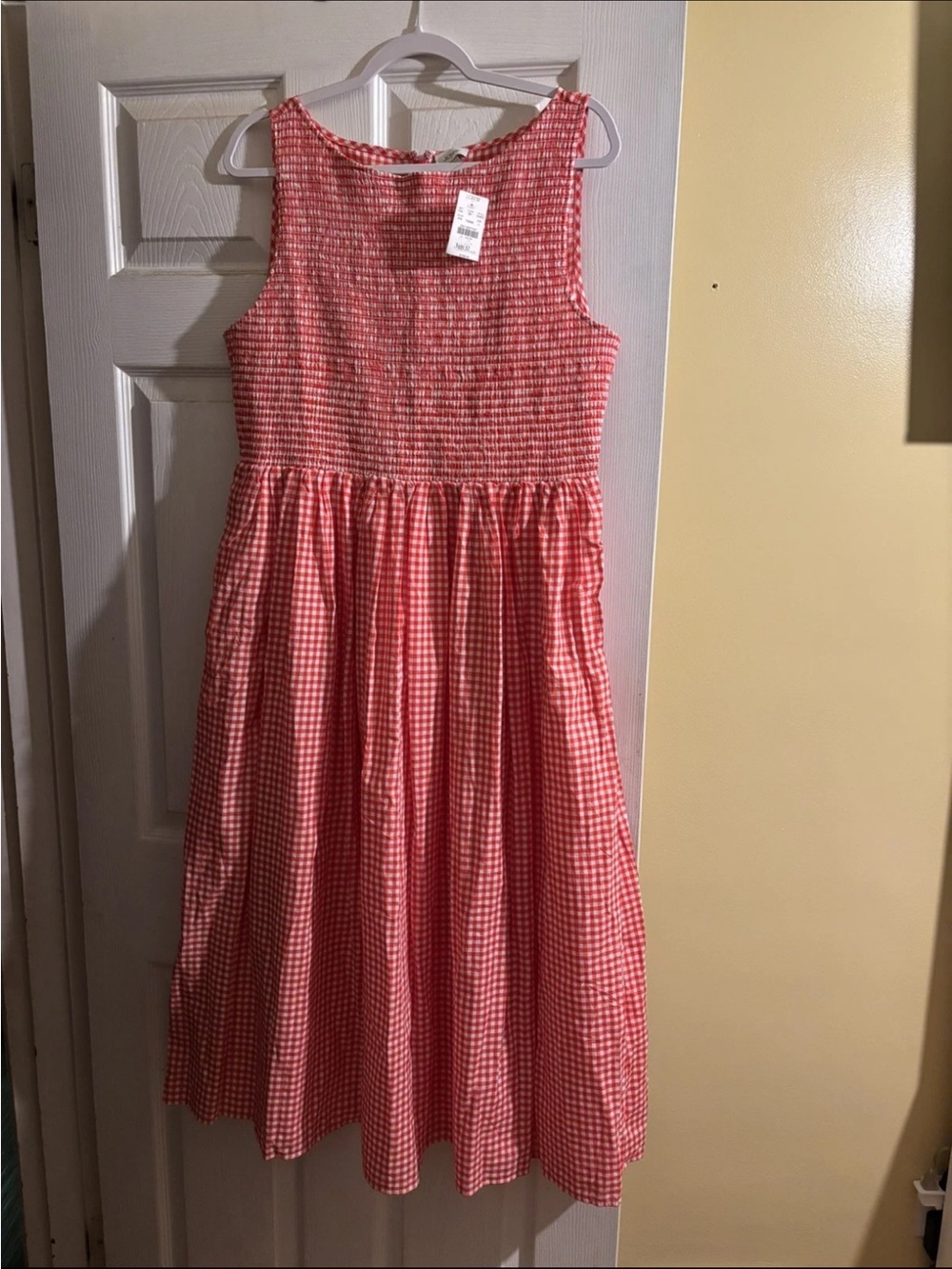 Womens Red Gingham Sundress - Smocked Bodice